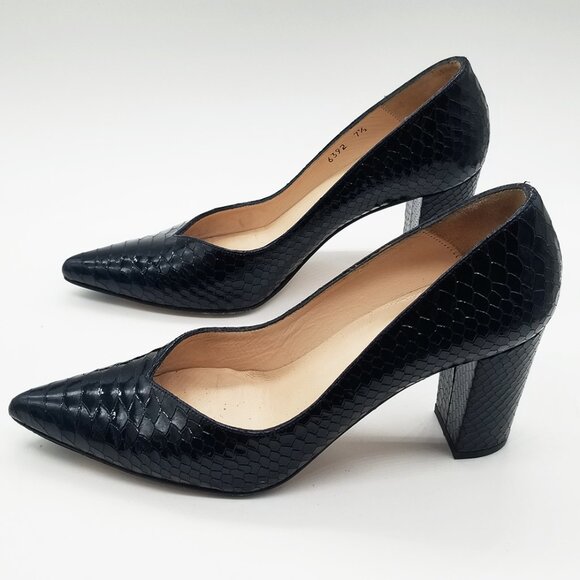 Jon Josef Sweetheart Pointed Toe Block Heel Pump Black Croco Patent Leather 7.5 - Picture 5 of 16